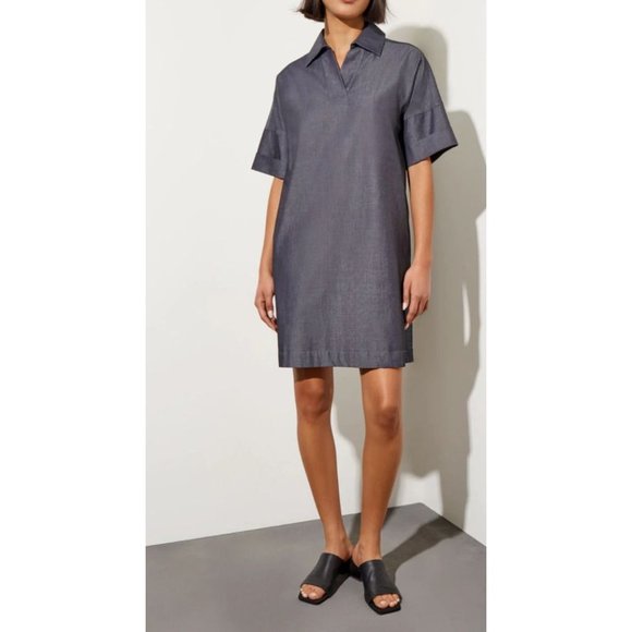Ming Wang Side Pocket A Line Chambray Shirt Dress XL Dark Denim $195 Washable - Picture 10 of 16